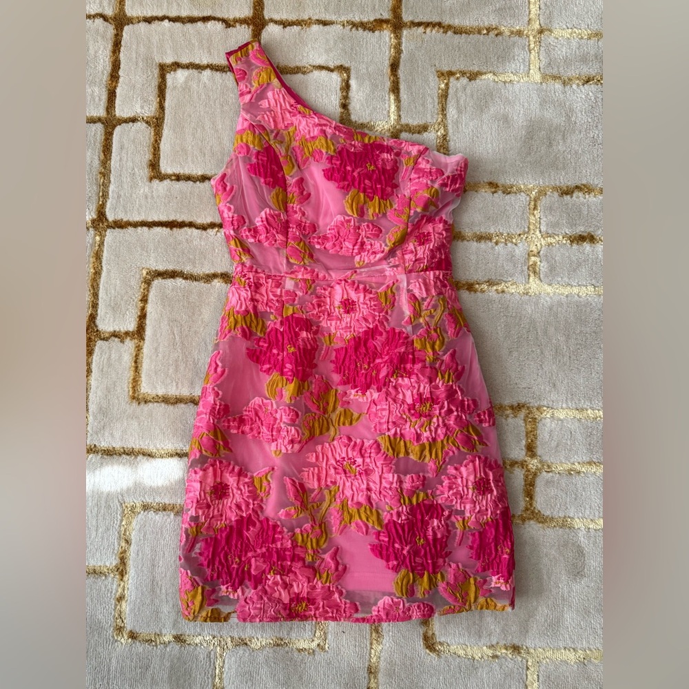 Hello Molly Hot Pink & Yellow One-Shoulder Floral Mini Dress